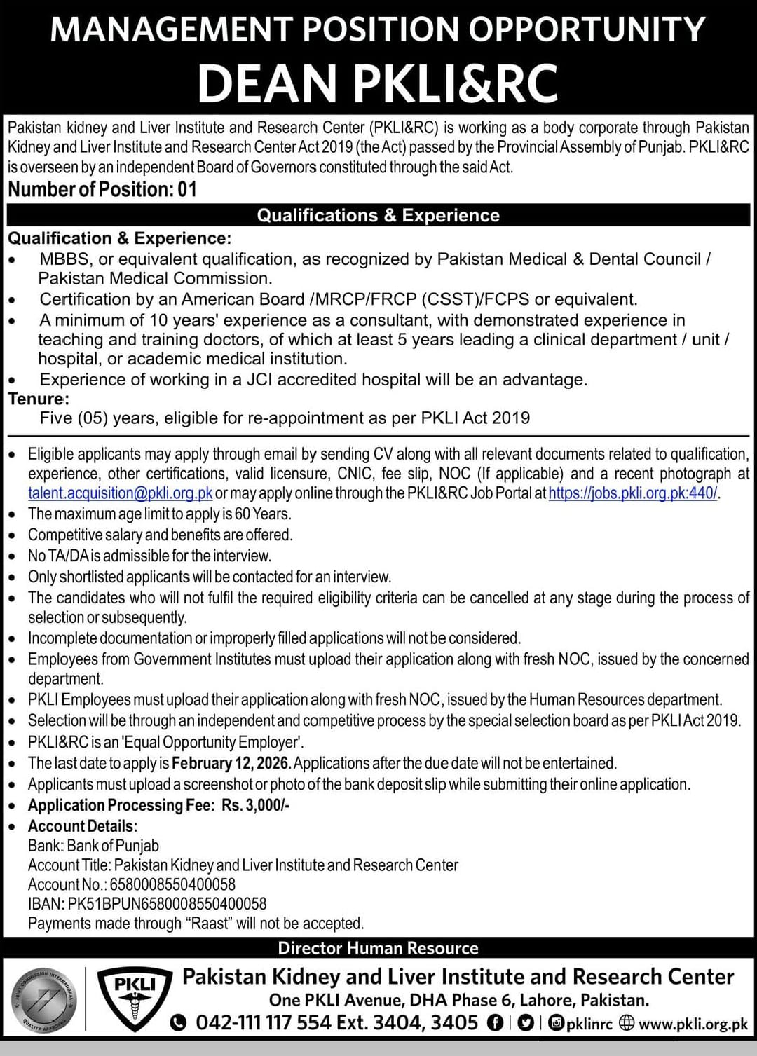 PKLI Management Positions Jobs 2026: latest opportunity Apply online