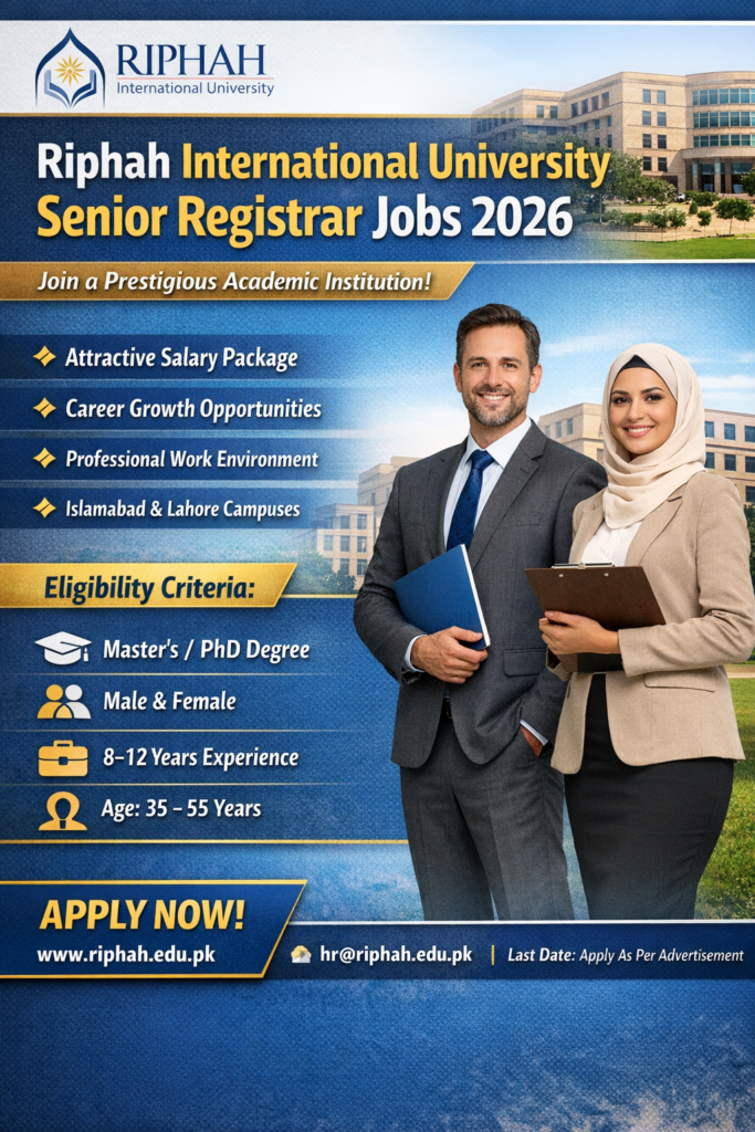 Riphah International Uni senior Registrar Jobs 2026