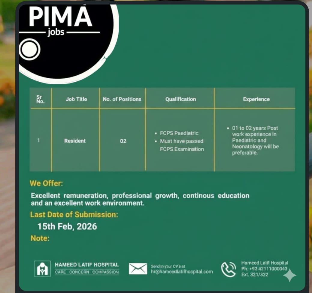 Lahore Resident Neonatology Program Required – Hameed Latif Hospital Jobs 2026 Latest opportunity