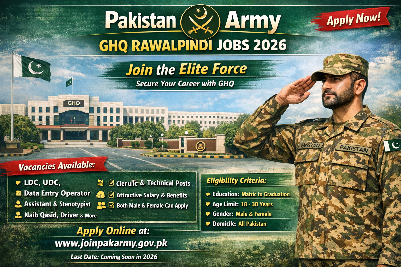 Pakistan Army GHQ Rawalpindi Jobs 2026 Latest opportunity