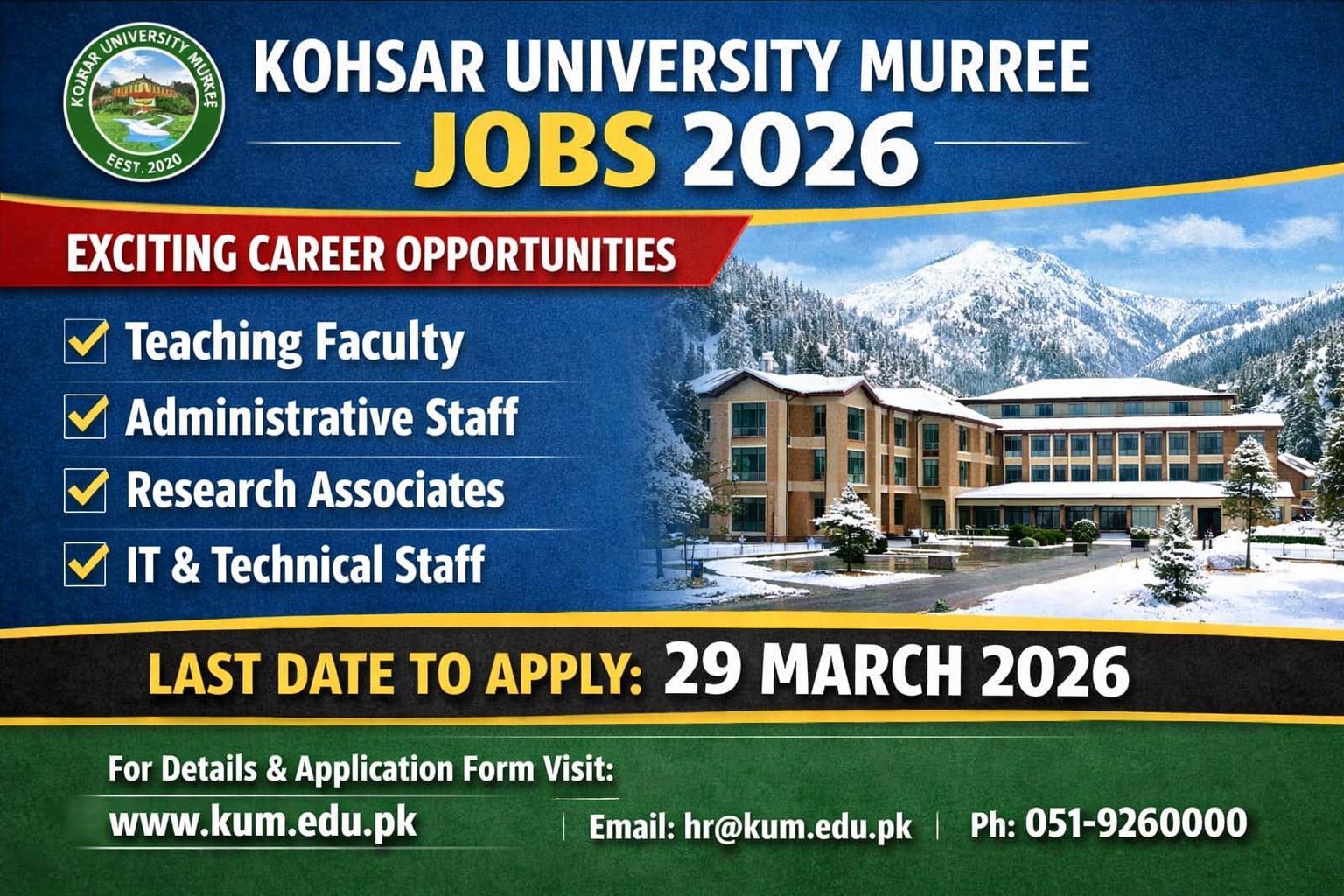 Kohsar University Murree Jobs 2026 Latest opportunity