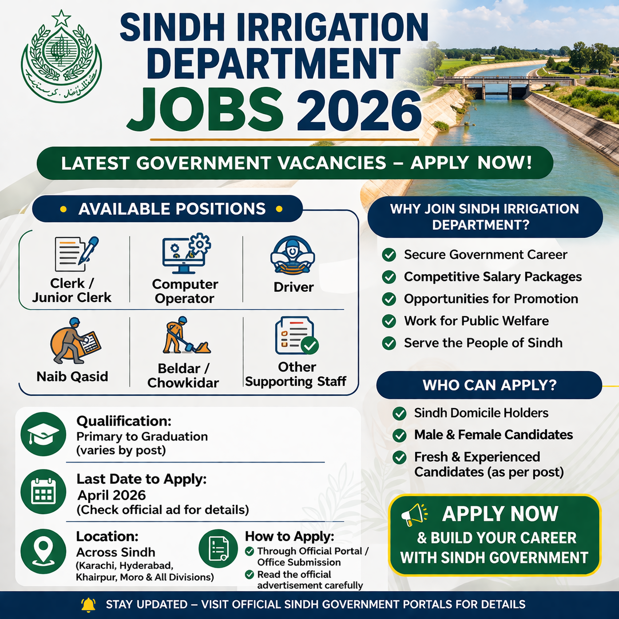 Sindh Irrigation Department Jobs 2026 Latest opportunity